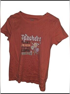 8/6/48. Womens DKNY Rust Graphic 'Teachers' Short Sleeve Tee
